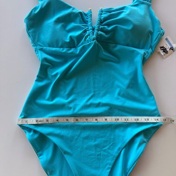 NWT BECCA Color Code V-Wire One-Piece Swimsuit in Pool Aqua Blue Size Medium - Picture 15 of 15